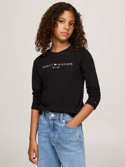 Topy I T-Shirty*Tommy Hilfiger Wąski T-shirt Z Długim Rękawem I Logo BLACK