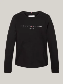Topy I T-Shirty*Tommy Hilfiger Wąski T-shirt Z Długim Rękawem I Logo BLACK