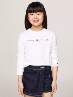 Topy I T-Shirty*Tommy Hilfiger Wąski T-shirt Z Długim Rękawem I Logo WHITE