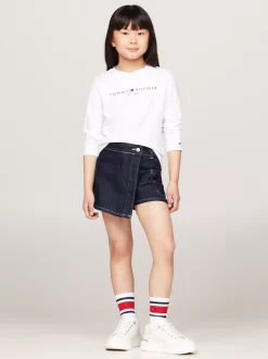 Topy I T-Shirty*Tommy Hilfiger Wąski T-shirt Z Długim Rękawem I Logo WHITE
