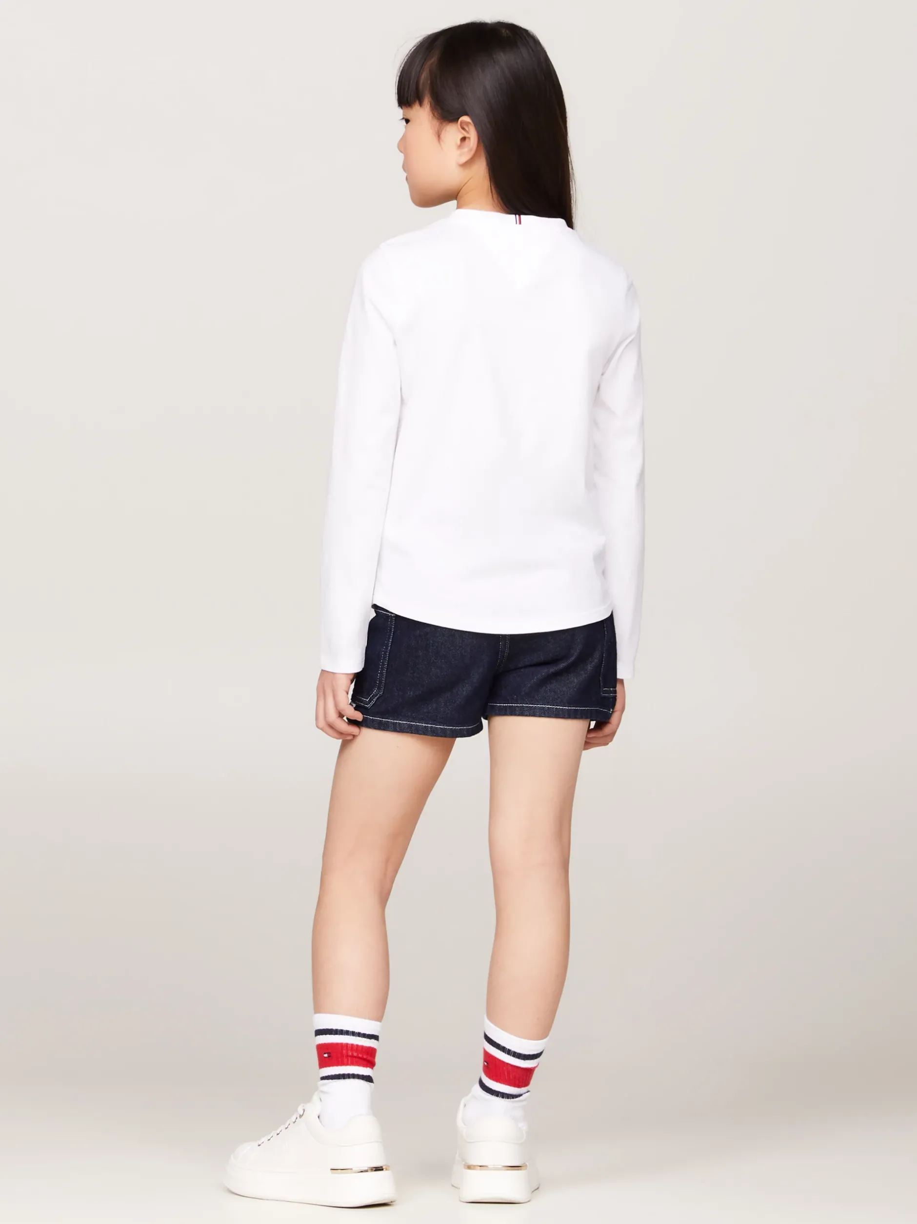 Topy I T-Shirty*Tommy Hilfiger Wąski T-shirt Z Długim Rękawem I Logo WHITE