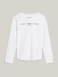 Topy I T-Shirty*Tommy Hilfiger Wąski T-shirt Z Długim Rękawem I Logo WHITE