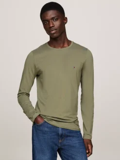 T-Shirty*Tommy Hilfiger Wąski T-shirt Z Długim Rękawem BATTLE GREEN