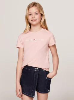 Topy I T-Shirty*Tommy Hilfiger Wąski T-shirt Z Logo SOFT ROSE
