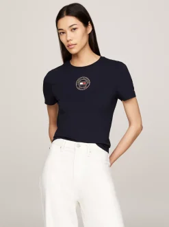 T-Shirty*Tommy Hilfiger Wąski T-shirt Z Logo W Formie Stempla DESERT SKY