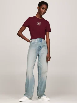 T-Shirty*Tommy Hilfiger Wąski T-shirt Z Logo W Formie Stempla DEEP ROUGE