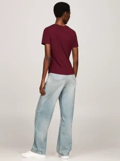 T-Shirty*Tommy Hilfiger Wąski T-shirt Z Logo W Formie Stempla DEEP ROUGE