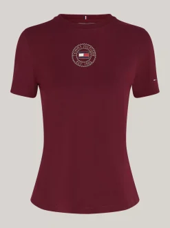 T-Shirty*Tommy Hilfiger Wąski T-shirt Z Logo W Formie Stempla DEEP ROUGE