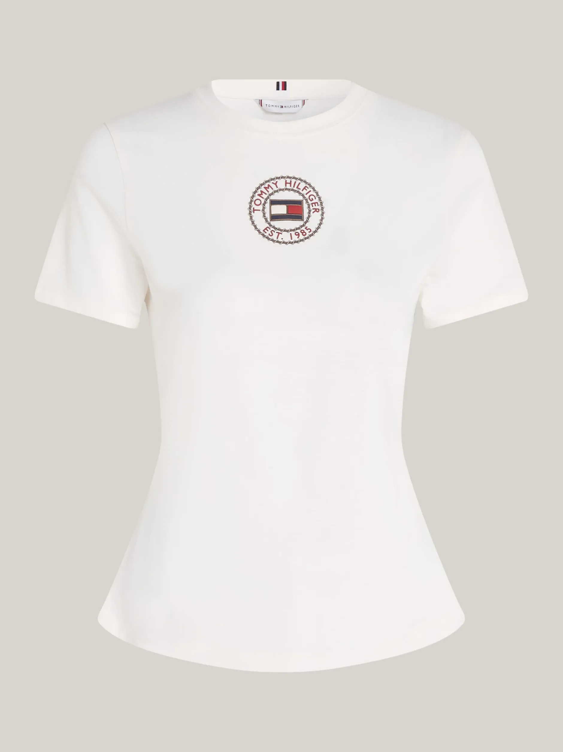 T-Shirty*Tommy Hilfiger Wąski T-shirt Z Logo W Formie Stempla ANCIENT WHITE