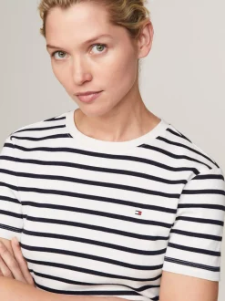 T-Shirty*Tommy Hilfiger Wąski T-shirt Z Okrągłym Dekoltem BRETON ECRU/DESERT SKY