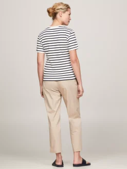 T-Shirty*Tommy Hilfiger Wąski T-shirt Z Okrągłym Dekoltem BRETON ECRU/DESERT SKY