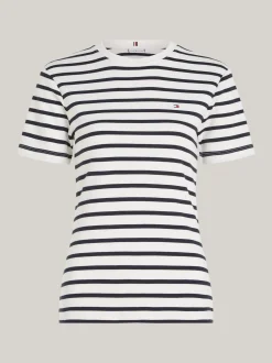 T-Shirty*Tommy Hilfiger Wąski T-shirt Z Okrągłym Dekoltem BRETON ECRU/DESERT SKY