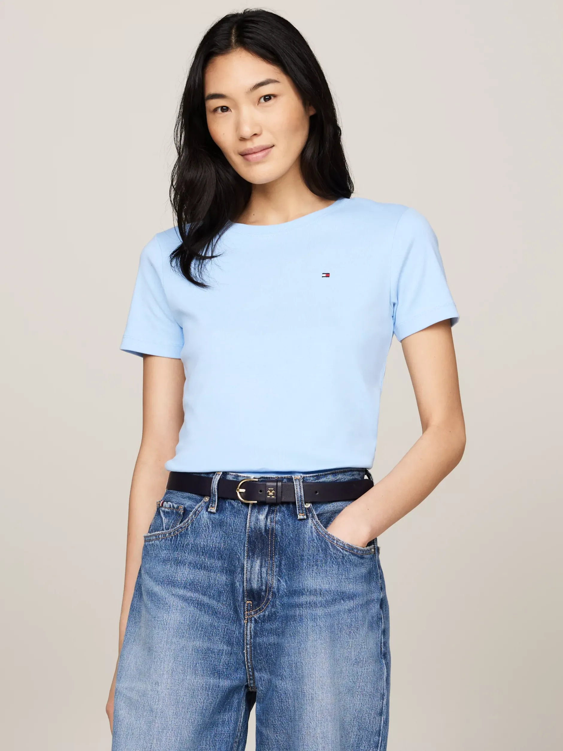 T-Shirty*Tommy Hilfiger Wąski T-shirt Z Okrągłym Dekoltem VESSEL BLUE