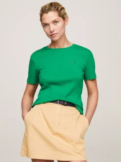 T-Shirty*Tommy Hilfiger Wąski T-shirt Z Okrągłym Dekoltem OLYMPIC GREEN