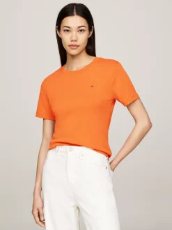 T-Shirty*Tommy Hilfiger Wąski T-shirt Z Okrągłym Dekoltem AUTUMN ORANGE