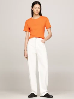 T-Shirty*Tommy Hilfiger Wąski T-shirt Z Okrągłym Dekoltem AUTUMN ORANGE