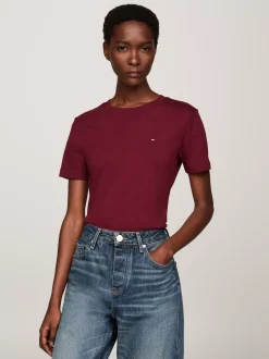T-Shirty*Tommy Hilfiger Wąski T-shirt Z Okrągłym Dekoltem DEEP ROUGE