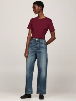 T-Shirty*Tommy Hilfiger Wąski T-shirt Z Okrągłym Dekoltem DEEP ROUGE