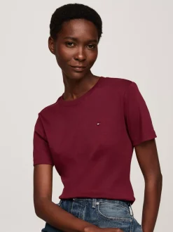 T-Shirty*Tommy Hilfiger Wąski T-shirt Z Okrągłym Dekoltem DEEP ROUGE