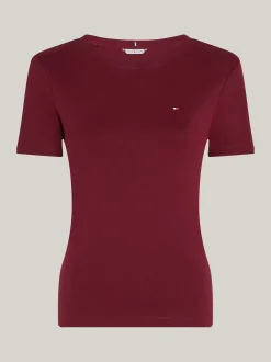 T-Shirty*Tommy Hilfiger Wąski T-shirt Z Okrągłym Dekoltem DEEP ROUGE