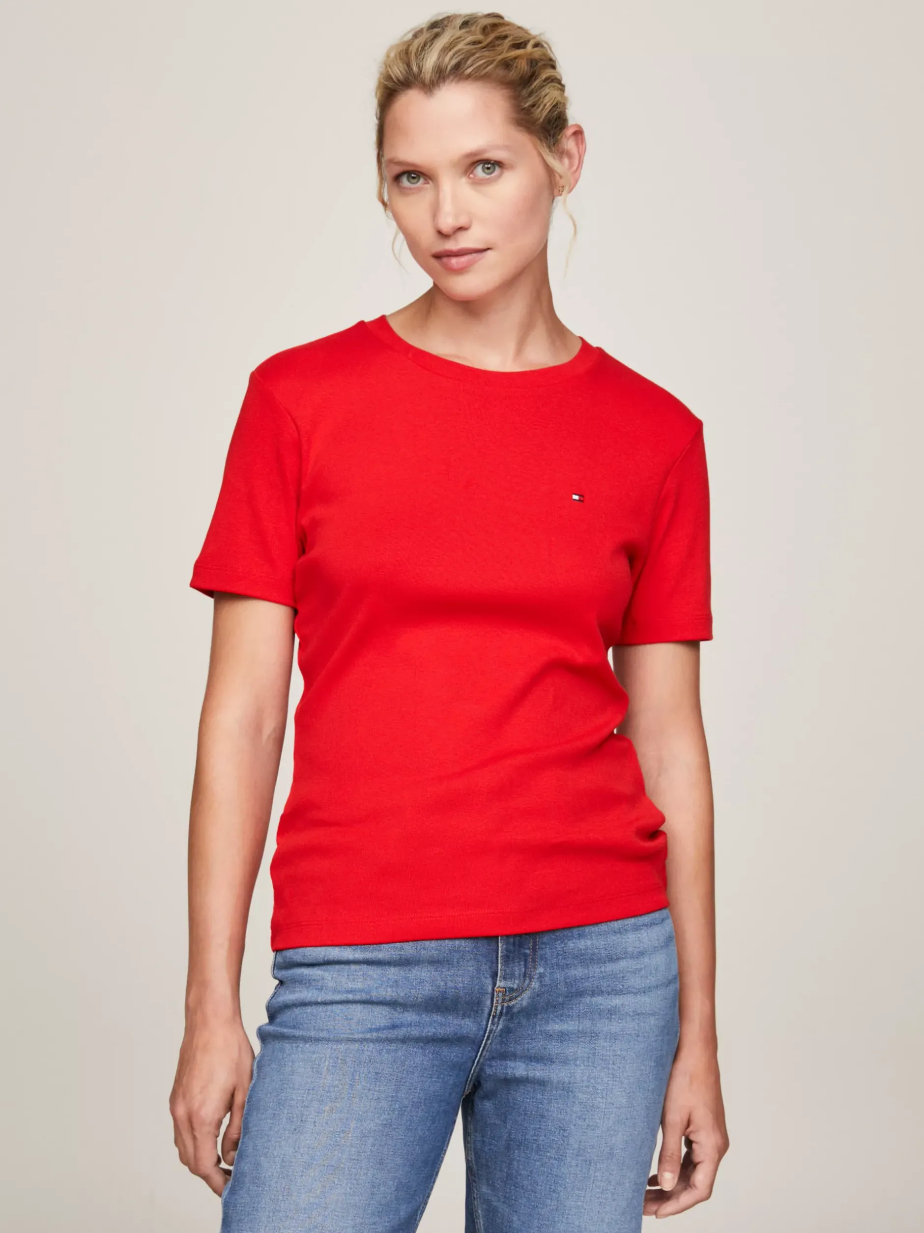 T-Shirty*Tommy Hilfiger Wąski T-shirt Z Okrągłym Dekoltem FIERCE RED