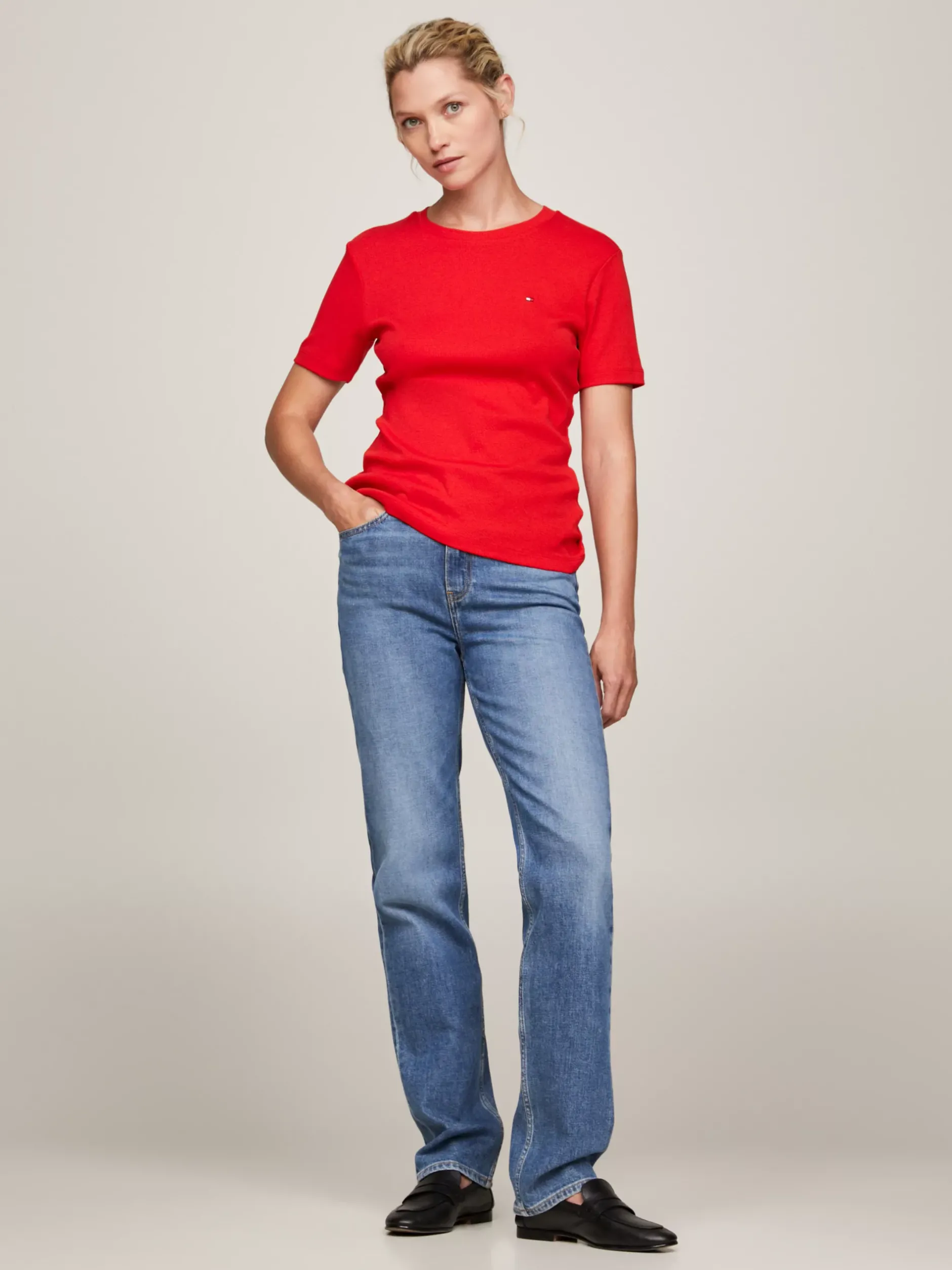 T-Shirty*Tommy Hilfiger Wąski T-shirt Z Okrągłym Dekoltem FIERCE RED