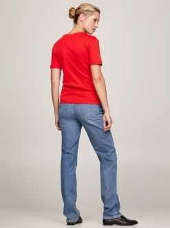 T-Shirty*Tommy Hilfiger Wąski T-shirt Z Okrągłym Dekoltem FIERCE RED