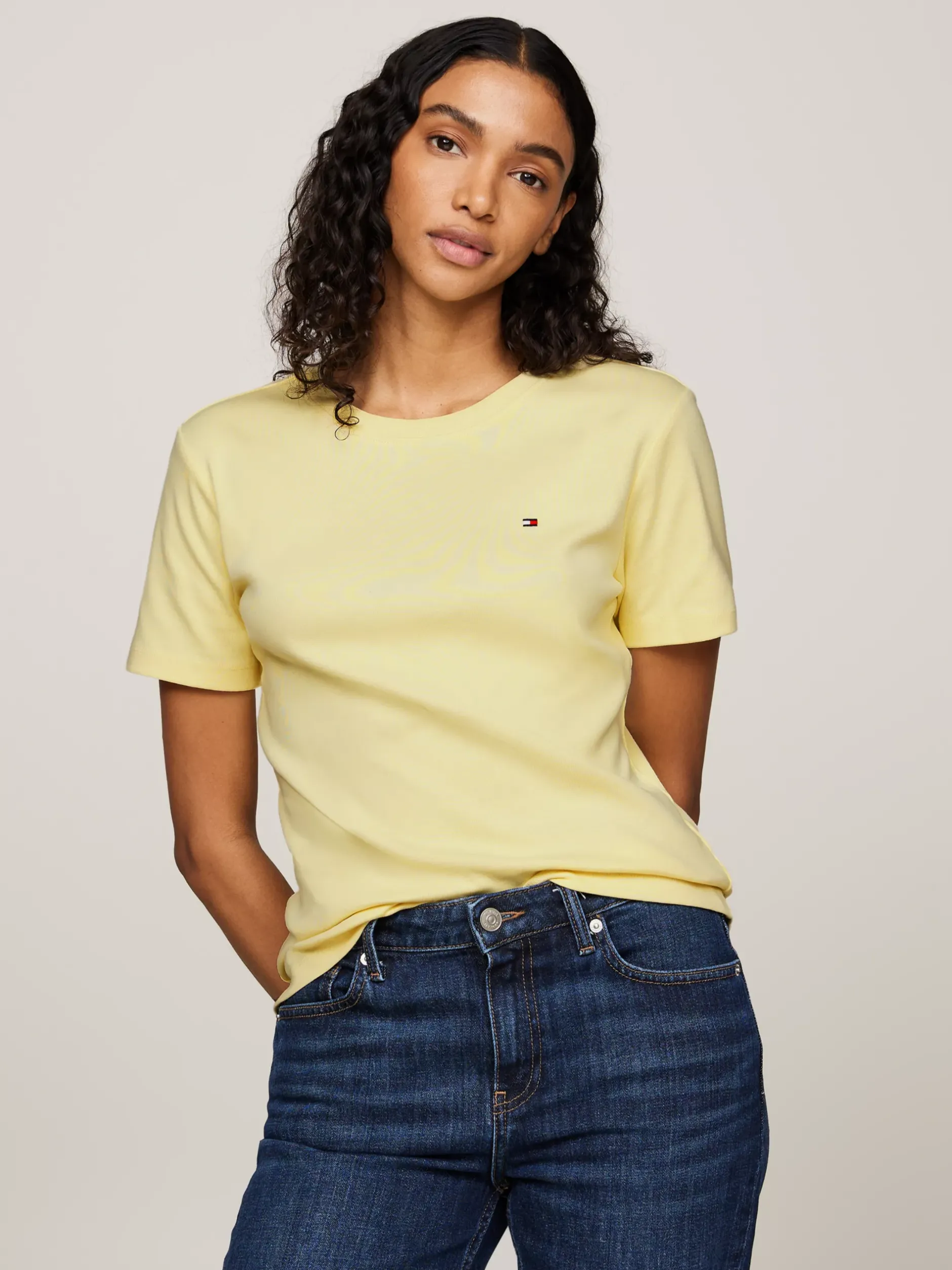 T-Shirty*Tommy Hilfiger Wąski T-shirt Z Okrągłym Dekoltem LEMON ZEST