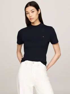T-Shirty*Tommy Hilfiger Wąski T-shirt Z Półgolfem DESERT SKY