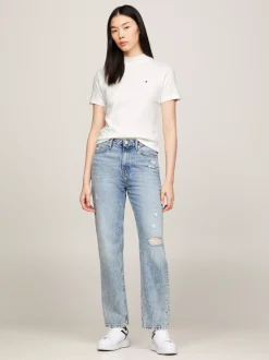 T-Shirty*Tommy Hilfiger Wąski T-shirt Z Półgolfem ECRU