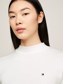 T-Shirty*Tommy Hilfiger Wąski T-shirt Z Półgolfem ECRU