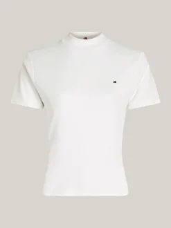 T-Shirty*Tommy Hilfiger Wąski T-shirt Z Półgolfem ECRU
