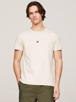 T-Shirty*Tommy Hilfiger Wąski T-shirt Z Wyhaftowanym Logo CLASSIC BEIGE