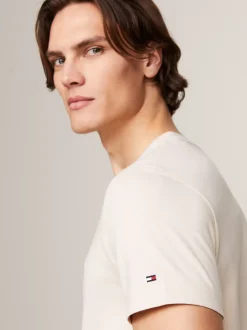 T-Shirty*Tommy Hilfiger Wąski T-shirt Z Wyhaftowanym Logo CLASSIC BEIGE