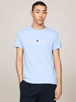 T-Shirty*Tommy Hilfiger Wąski T-shirt Z Wyhaftowanym Logo VESSEL BLUE