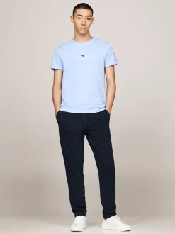 T-Shirty*Tommy Hilfiger Wąski T-shirt Z Wyhaftowanym Logo VESSEL BLUE