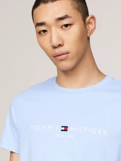T-Shirty*Tommy Hilfiger Wąski T-shirt Z Wyhaftowanym Logo VESSEL BLUE