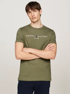 T-Shirty*Tommy Hilfiger Wąski T-shirt Z Wyhaftowanym Logo BATTLE GREEN
