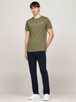 T-Shirty*Tommy Hilfiger Wąski T-shirt Z Wyhaftowanym Logo BATTLE GREEN