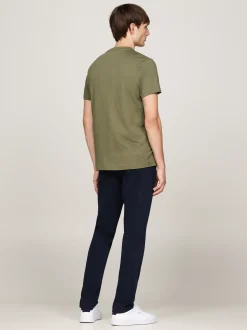 T-Shirty*Tommy Hilfiger Wąski T-shirt Z Wyhaftowanym Logo BATTLE GREEN