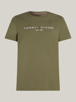 T-Shirty*Tommy Hilfiger Wąski T-shirt Z Wyhaftowanym Logo BATTLE GREEN
