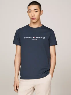 T-Shirty*Tommy Hilfiger Wąski T-shirt Z Wyhaftowanym Logo MILITARY DENIM
