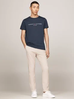 T-Shirty*Tommy Hilfiger Wąski T-shirt Z Wyhaftowanym Logo MILITARY DENIM