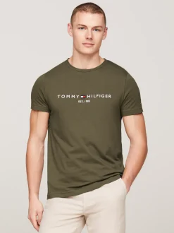 T-Shirty*Tommy Hilfiger Wąski T-shirt Z Wyhaftowanym Logo ARMY GREEN