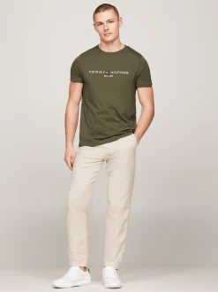 T-Shirty*Tommy Hilfiger Wąski T-shirt Z Wyhaftowanym Logo ARMY GREEN