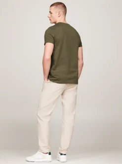 T-Shirty*Tommy Hilfiger Wąski T-shirt Z Wyhaftowanym Logo ARMY GREEN