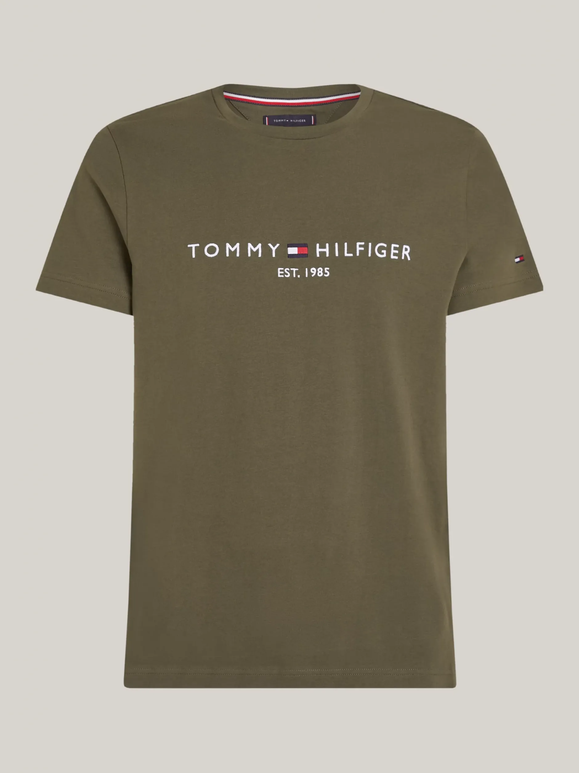 T-Shirty*Tommy Hilfiger Wąski T-shirt Z Wyhaftowanym Logo ARMY GREEN