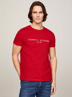 T-Shirty*Tommy Hilfiger Wąski T-shirt Z Wyhaftowanym Logo PRIMARY RED