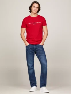 T-Shirty*Tommy Hilfiger Wąski T-shirt Z Wyhaftowanym Logo PRIMARY RED