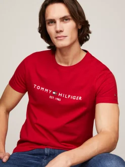 T-Shirty*Tommy Hilfiger Wąski T-shirt Z Wyhaftowanym Logo PRIMARY RED